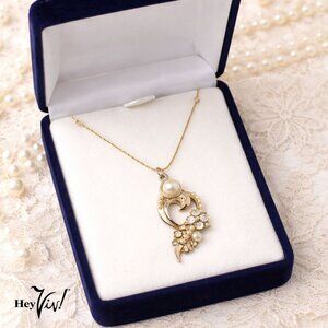 Vintage Pendant Necklace Faux Pearls and Rhinestones Deco Style 18" - Hey Viv